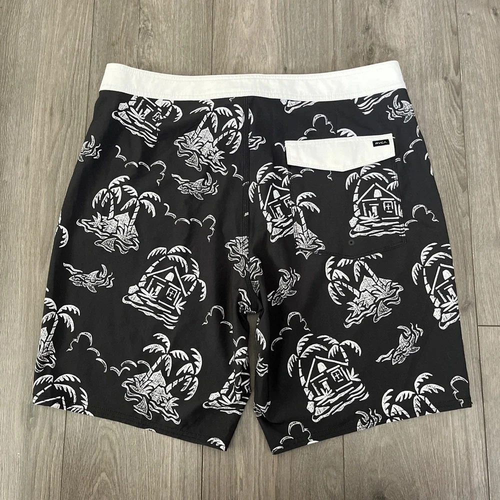 RVCA Boardshorts Mens Sz 36 Black White Island Graphic